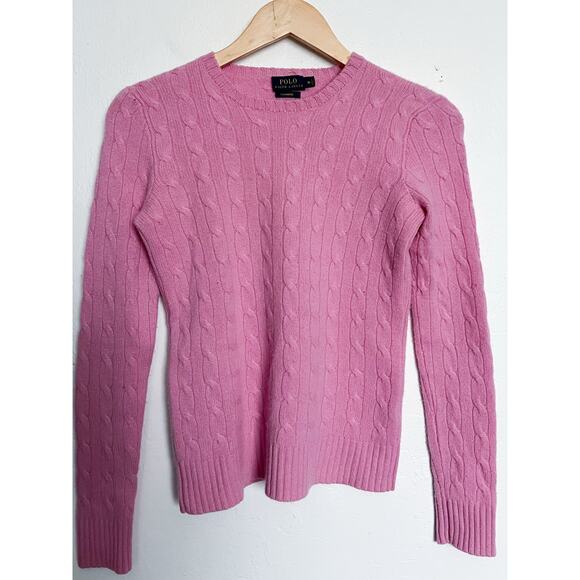 Polo Ralph Lauren Sweaters - Polo Ralph Lauren Cashmere Sweater Small Medium Cable Pink Long Sleeve Crewneck